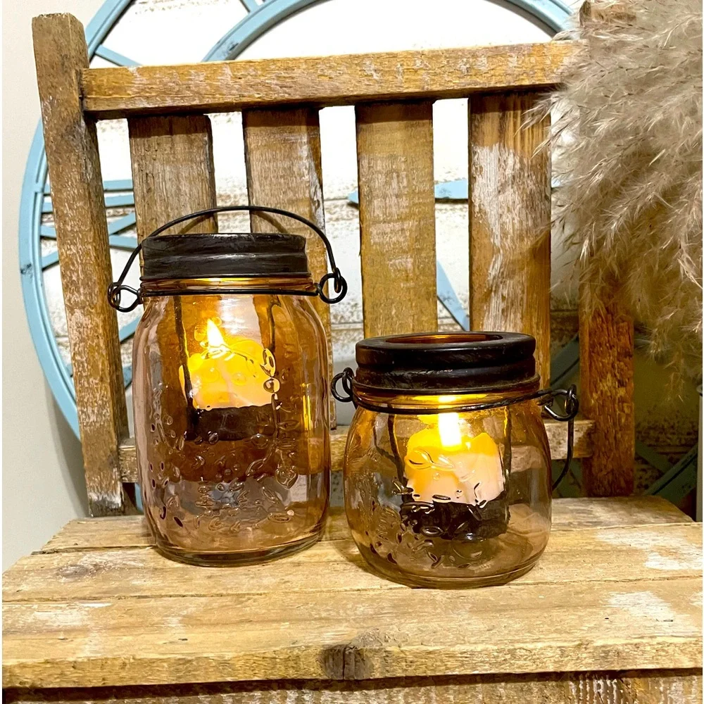 Pink Farmhouse Mason Jar Lantern Lights Set NEW